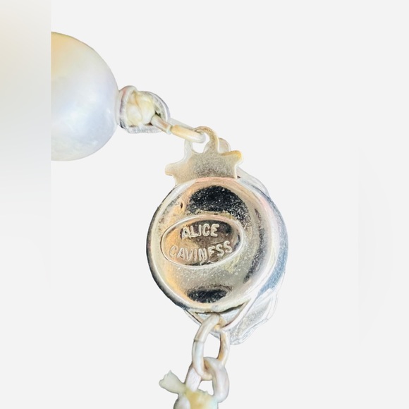 Vintage Alice Caviness Single Strand Pearl Necklace Flower Gemstone Box Clasp - Picture 4 of 9